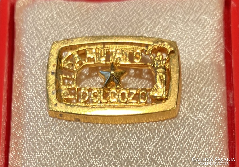 Exemplary worker award badge in miniature pin box from the cooper era