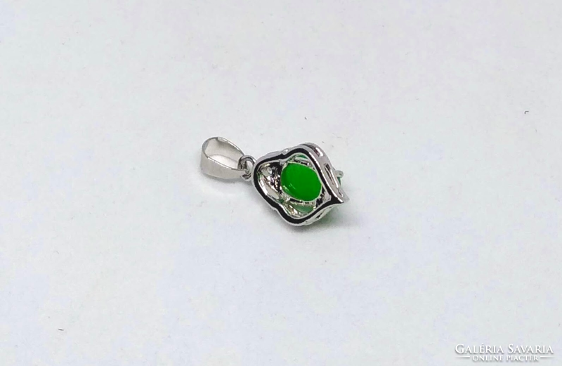 18K white gold plated green jade stone pendant 36