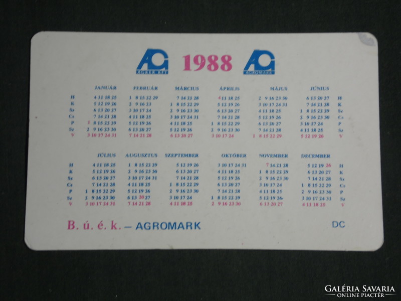 Kártyanaptár, Agromark vadhúsok, Ágker Kft,1988,   (3)