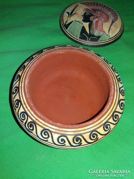 Antique ceramic Hellenic Greek circle-shaped decorative box bonbonier 11 cm according to the pictures