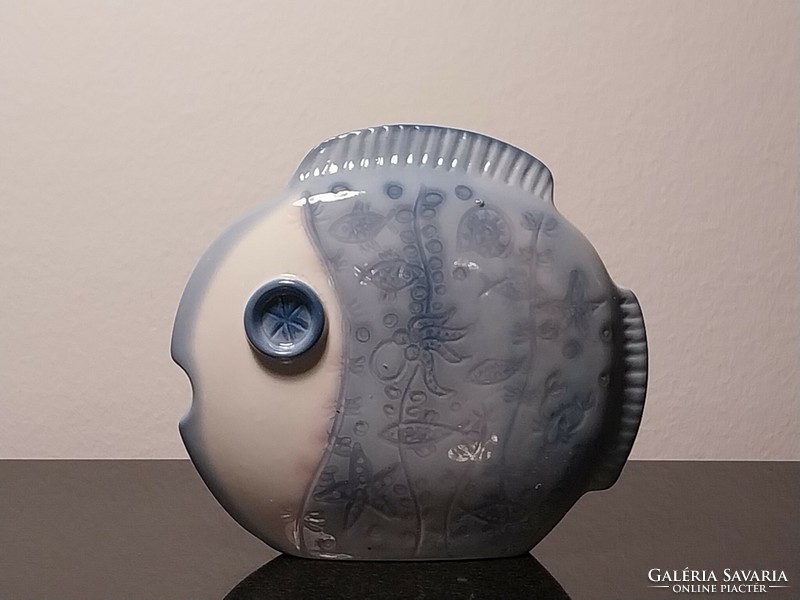 Fish, Antonia osz-sábo design, Aquincumi aquazur painted porcelain rarity