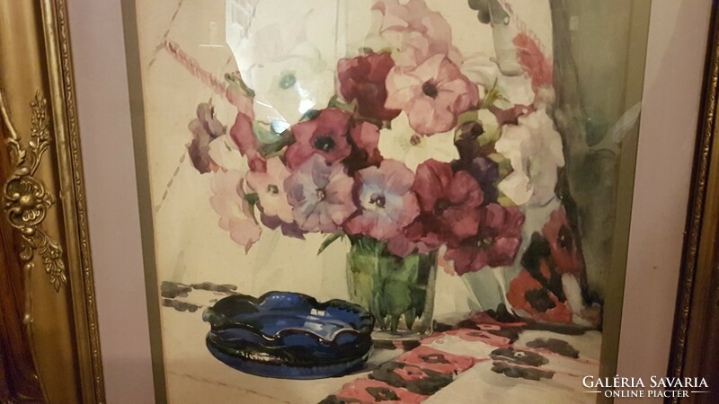 Nice pastel floral still life with payer Gisella signature, (1920s-1930s) in a nice frame