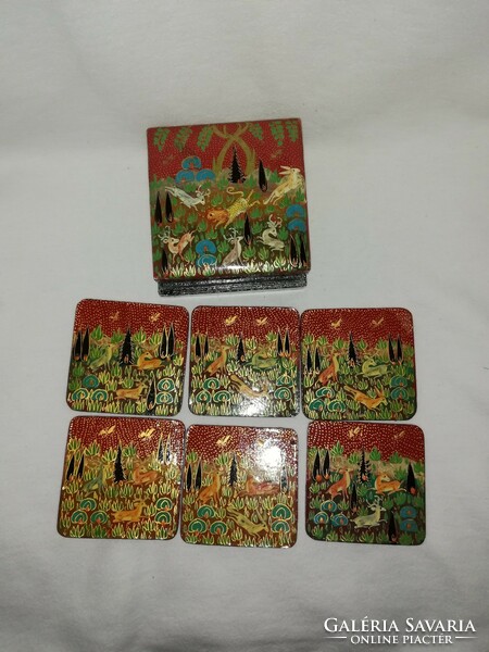 Hand-painted Russian wooden coasters, in their original box