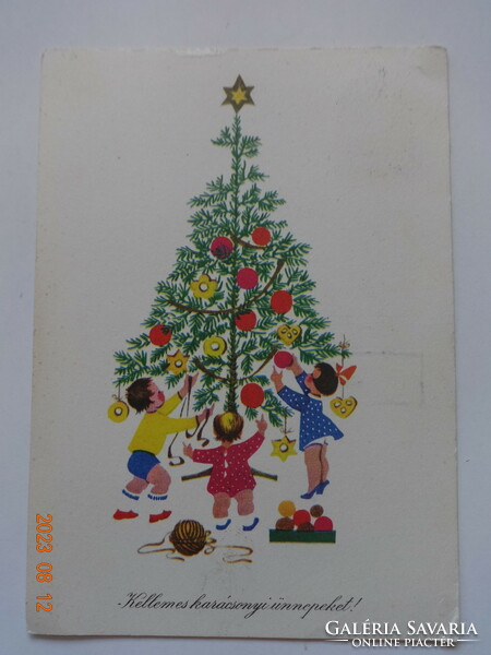 Old graphic Christmas greeting card, b. Lazetzky stella drawing