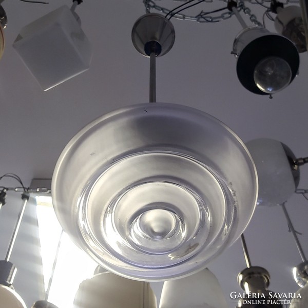 Bauhaus  - Art deco mennyezeti lámpa felújítva - különleges formájú savmart és víztiszta üveg búra