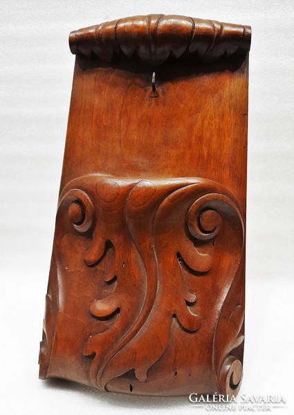 Antique large acanthus leaf carved wooden pocket watch holder / pocket watch holder
