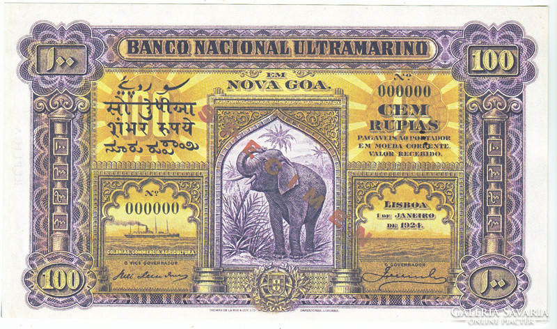 Portuguese India 100 Rupee Specimen 1924 Replica