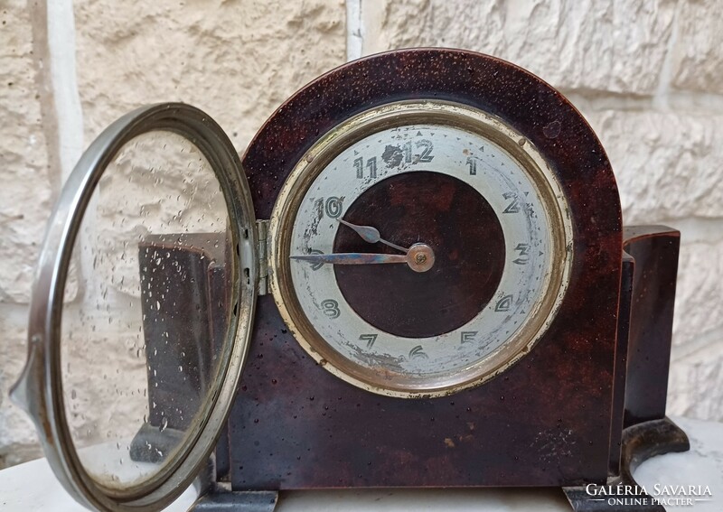 Art deco table clock fireplace ora convex glass,. Alarm clock works. Video!