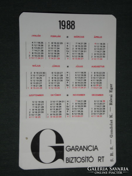 Kártyanaptár, Garancia biztosító Rt. ,1988,   (3)