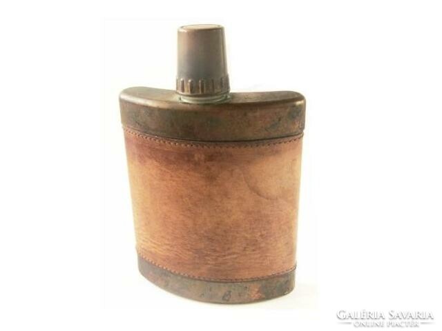 Antique curved flat bottle, genuine leather outside, double cap specialty
