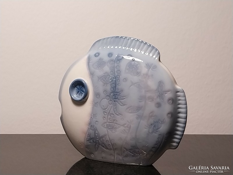 Fish, Antonia osz-sábo design, Aquincumi aquazur painted porcelain rarity