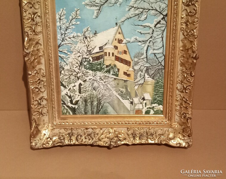 Winter still life signature painting in Brussels Art Nouveau frame can be negotiated