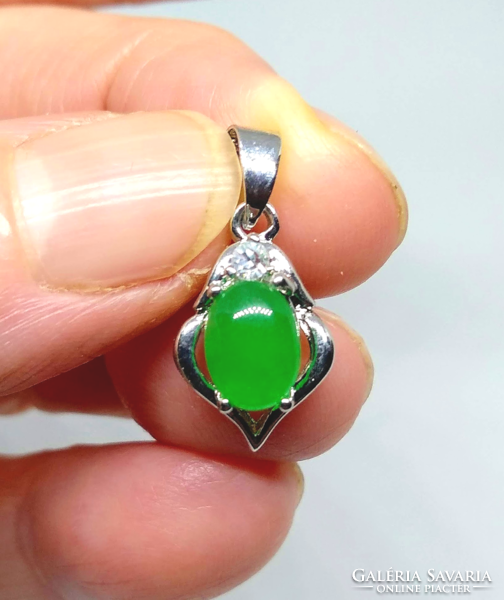 18K white gold plated green jade stone pendant 36