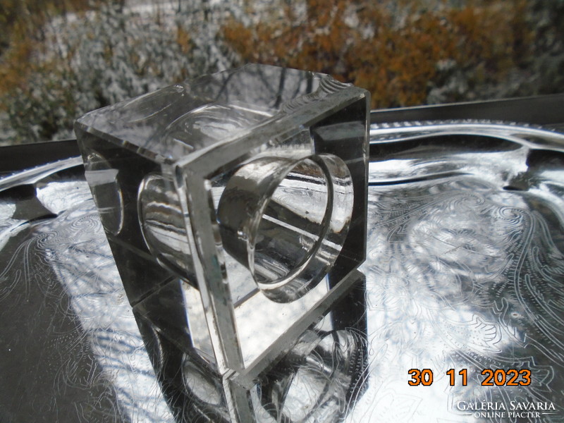 Solid crystal cube inkwell polished on art deco sheet