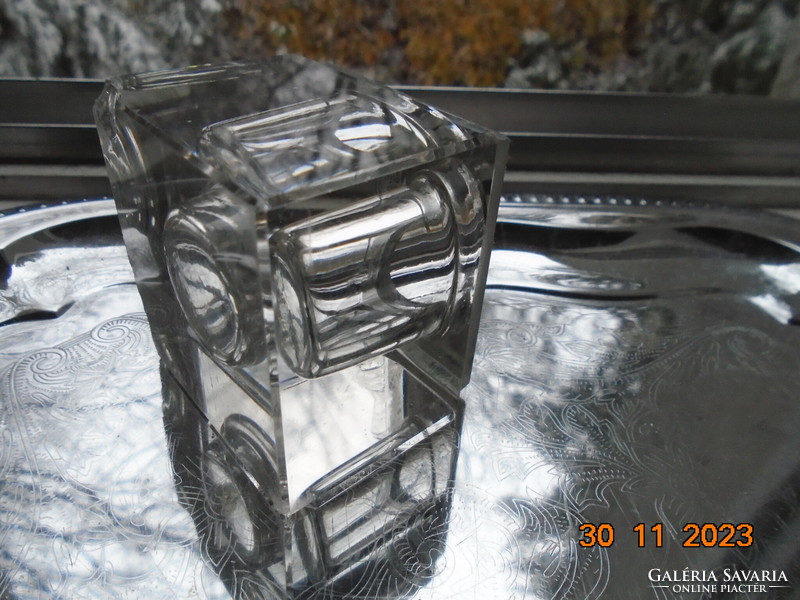 Solid crystal cube inkwell polished on art deco sheet