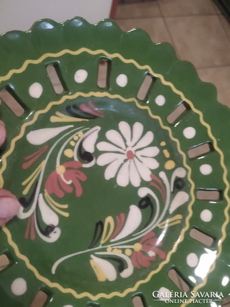 Green colored, painted, openwork edged ceramic wall decoration, wall plate for sale!