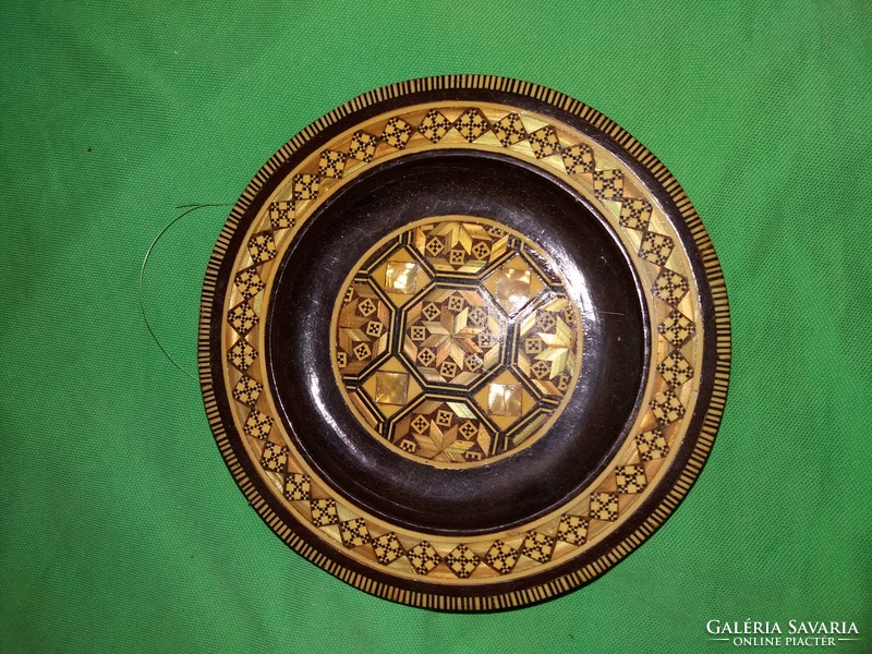 Antik Egyiptom kézzel faragott fa festett berakásos fali tányér dísz 17 cm a képek szerint