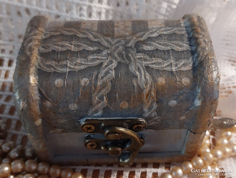 Silver gray, bronze unique hand-painted, decoupage handcrafted wooden jewelry box, chest, box