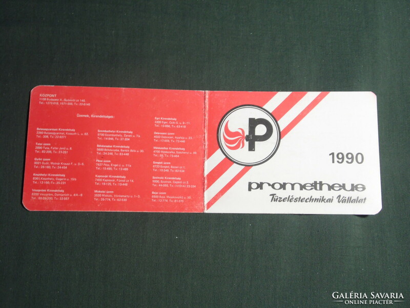 Kártyanaptár, Prometheus tüzeléstechnikai kéményseprő vállalat, Budapest, 1990,   (3)
