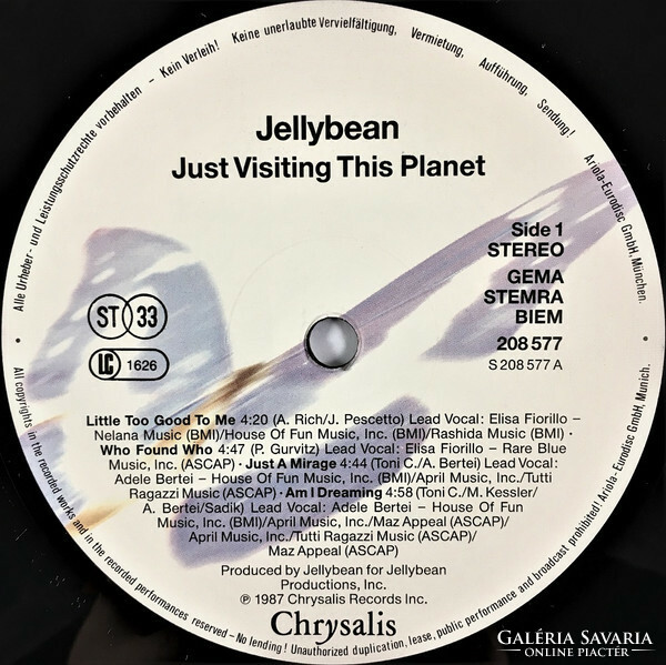 Jellybean - Just Visiting This Planet (LP, Album)