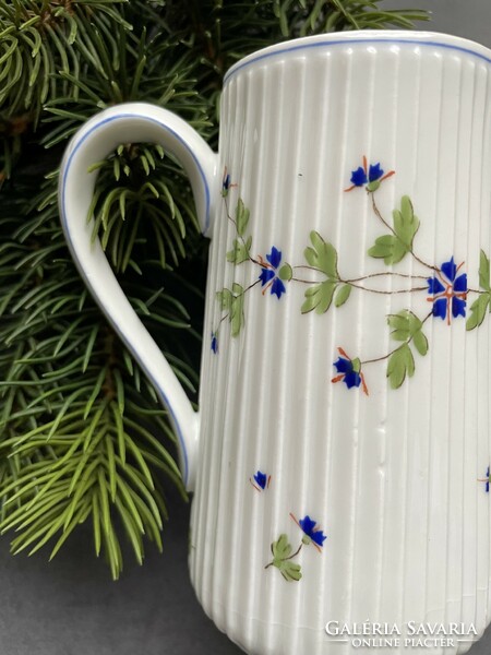 Old, hand-painted small spout with ribbed body with cornflowers