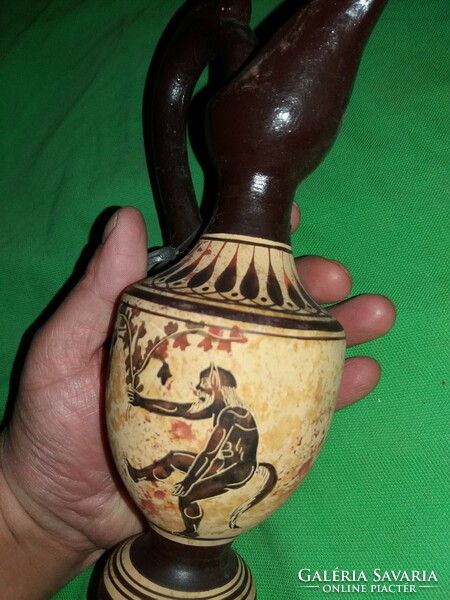 Antique hand-painted ceramic Hellenic Greek olive oil pouring jar 24 cm as shown in the pictures