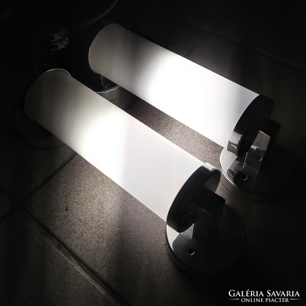 Bauhaus - pair of art deco wall tube lamps renovated - frosted milk glass cylinder shade