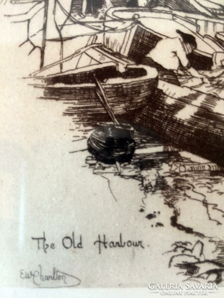 Evan Charlton: Öreg kikötő. Szilvásy Nándor gyűjteményéből. Rézkarc. Evan Charlton (1904-1984)