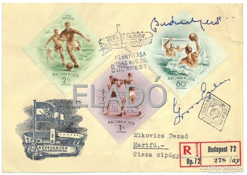 1953 Opening of the Golden Team People's Stadium dedicated commemorative envelope with occasional stamping, stamp