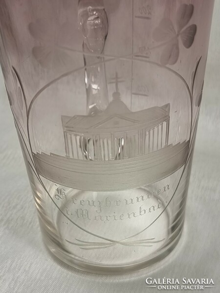 Polished/engraved glass cup, commemorative cup/marienbad, bathing place in today's Czech Republic, beginning of the 20th Century