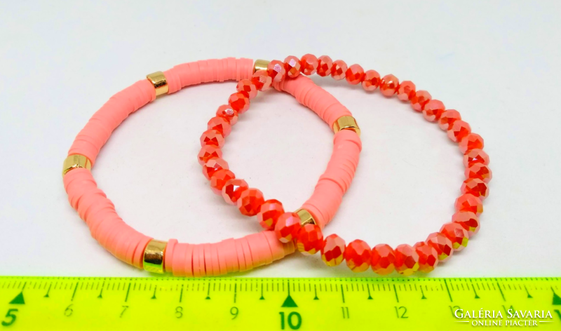 African vinyl bead 2-piece bracelet set, coral variation 48