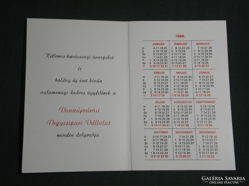Card calendar, Dunaújváros mixed industrial company, hairdresser, shoemaker, watchmaker, motorcycle service, 1988, (3)