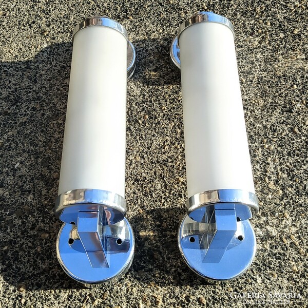 Bauhaus - pair of art deco wall tube lamps renovated - frosted milk glass cylinder shade