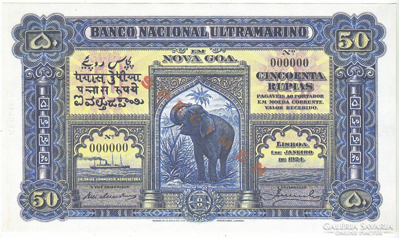 Portuguese India 50 Rupee Specimen 1924 Replica