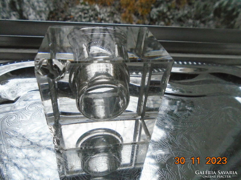 Solid crystal cube inkwell polished on art deco sheet