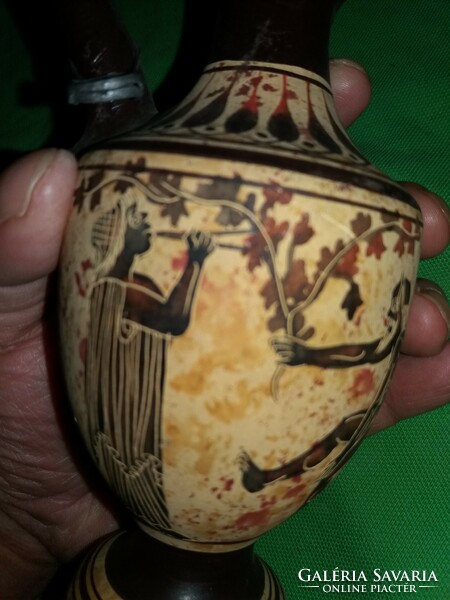 Antique hand-painted ceramic Hellenic Greek olive oil pouring jar 24 cm as shown in the pictures