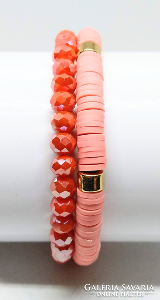 African vinyl bead 2-piece bracelet set, coral variation 48