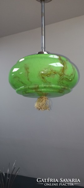 Art deco ceiling lamp with a green marble glass cover