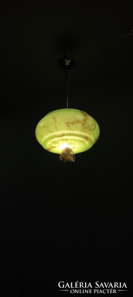 Art deco ceiling lamp with a green marble glass cover