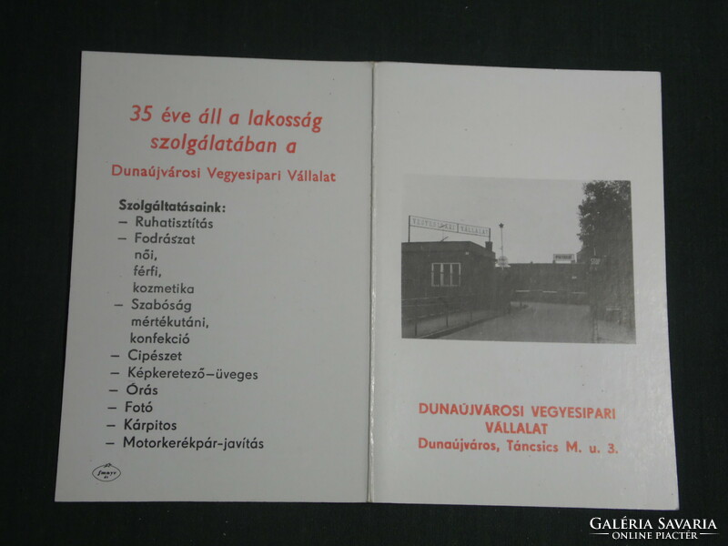 Card calendar, Dunaújváros mixed industrial company, hairdresser, shoemaker, watchmaker, motorcycle service, 1988, (3)