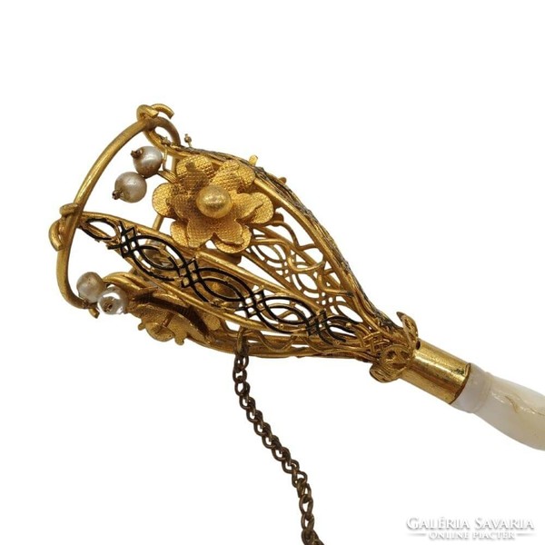 Gold-plated copper bouquet holder with mother-of-pearl handle m00742