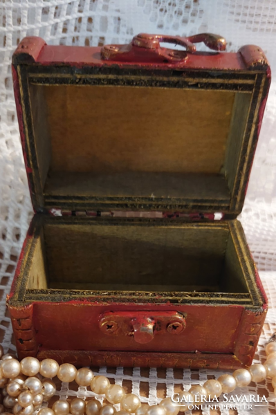 Red - gold unique hand-painted wooden jewelry box, chest, box (80 x 55 x 60 mm)
