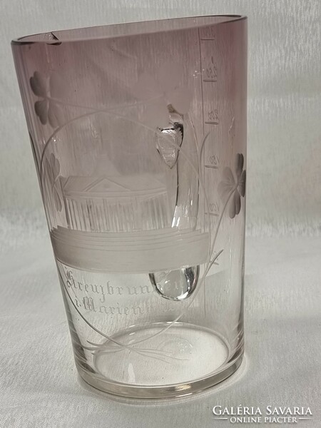 Polished/engraved glass cup, commemorative cup/marienbad, bathing place in today's Czech Republic, beginning of the 20th Century