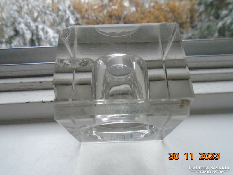 Solid crystal cube inkwell polished on art deco sheet