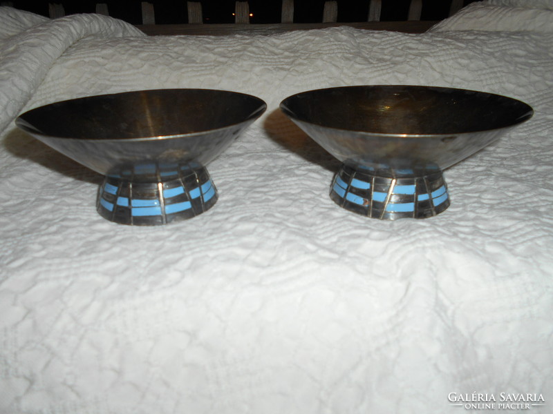 2 Pcs art deco metal ice cream cups with enamel decoration