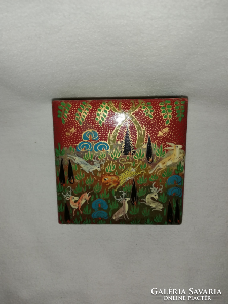 Hand-painted Russian wooden coasters, in their original box