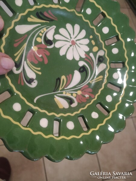 Green colored, painted, openwork edged ceramic wall decoration, wall plate for sale!
