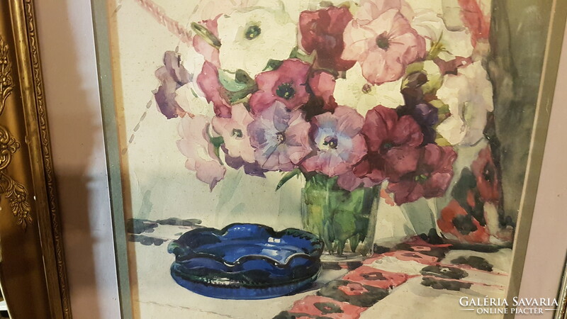 Szép pasztell virágcsendélet  Payer Gizella szignóval,  ( 1920  --1930-as évek )  szép keretben