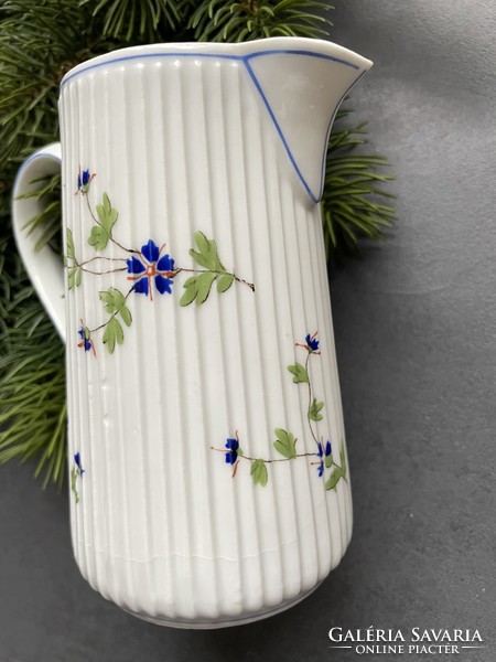 Old, hand-painted small spout with ribbed body with cornflowers