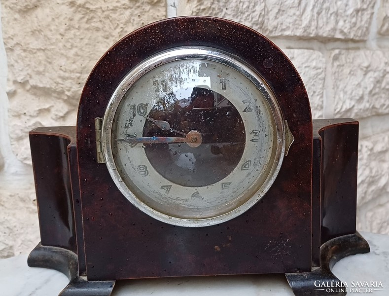 Art deco table clock fireplace ora convex glass,. Alarm clock works. Video!